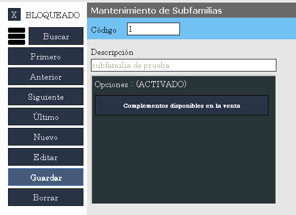 como gestionar, crear o modificar subfamilias de artículos